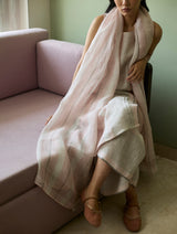 Emma Metallic Stripes Handwoven Linen Dupatta - Blush