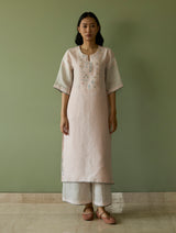 Vira Hand-Emboidered Linen Kurta Set - Blush
