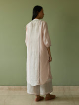 Mori Border Linen Shirt Kurta - Blush
