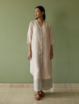 Mori Border Linen Shirt Kurta - Blush