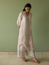Mori Border Linen Shirt Kurta - Blush