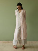 Mori Border Linen Shirt Kurta - Blush