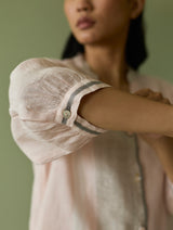 Mori Border Linen Shirt Kurta - Blush