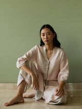 Mori Border Linen Shirt Kurta - Blush