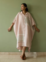 Bora Colour-Blocked Linen Kaftan - Blush