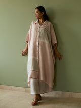 Bora Colour-Blocked Linen Kaftan Set - Blush