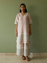Iva Border Linen Kurta - Blush