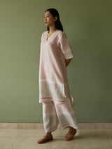 Iva Border Linen Kurta - Blush