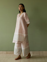 Iva Border Linen Kurta - Blush