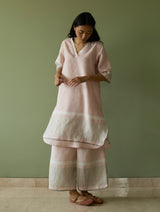 Iva Border Linen Kurta Set - Blush