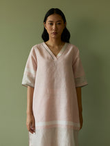 Iva Border Linen Kurta - Blush