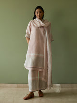 Iva Border Linen Kurta Set - Blush