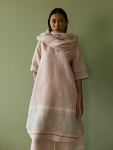Iva Border Linen Kurta Set - Blush