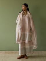 Iva Border Linen Kurta Set - Blush