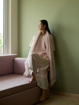 Iva Border Linen Kurta Set - Blush