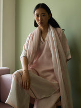 Iva Border Linen Kurta Set - Blush