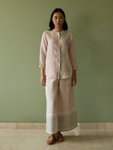 Aline Mandarin Collar Border Linen Shirt - Blush