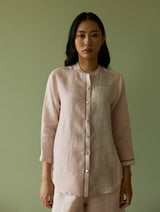 Aline Mandarin Collar Border Linen Shirt - Blush