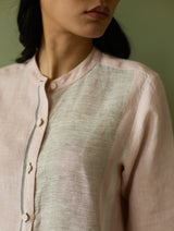 Aline Mandarin Collar Border Linen Shirt - Blush