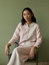 Aline Mandarin Collar Border Linen Shirt - Blush