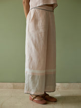 Iva Border Linen Kurta Set - Blush