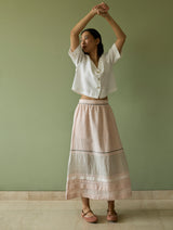 Ora Pleated Border Linen Skirt - Blush
