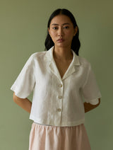 Kiera Cuban Collar Linen Shirt - Ivory
