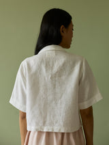 Kiera Cuban Collar Linen Shirt - Ivory