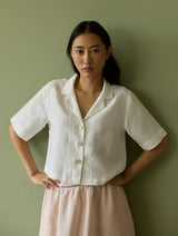 Kiera Cuban Collar Linen Shirt - Ivory