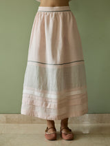 Ora Pleated Border Linen Skirt - Blush
