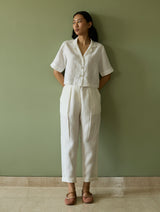 Kiera Cuban Collar Linen Co-ord Set - Ivory
