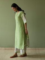Vira Hand-Emboidered Linen Kurta - Meadow