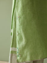 Vira Hand-Emboidered Linen Kurta Set - Meadow