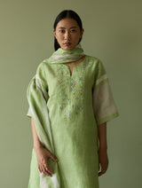 Vira Hand-Emboidered Linen Kurta Set - Meadow