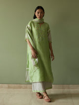 Vira Hand-Emboidered Linen Kurta Set - Meadow