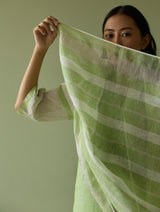 Emma Metallic Stripes Handwoven Linen Dupatta - Meadow