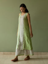 Yara Sleeveless Border Linen Kurta - Meadow