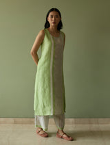 Yara Sleeveless Border Linen Kurta - Meadow