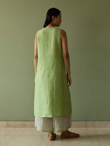 Yara Sleeveless Border Linen Kurta Set - Meadow