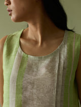 Yara Sleeveless Border Linen Kurta - Meadow