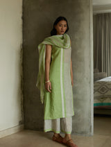 Emma Metallic Stripes Handwoven Linen Dupatta - Meadow