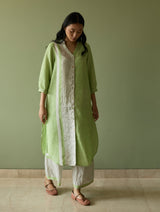 Mori Border Linen Shirt Kurta - Meadow