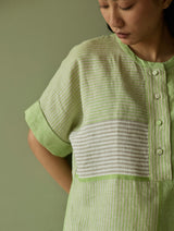 Pira Stripe Linen Tunic Kaftan Set - Meadow