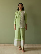 Aline Mandarin Collar Border Linen Shirt - Meadow