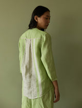 Aline Mandarin Collar Border Linen Shirt - Meadow