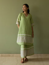 Iva Border Linen Kurta Set - Meadow