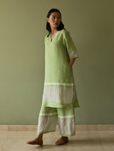 Iva Border Linen Kurta Set - Meadow