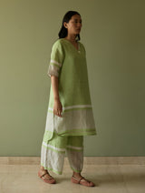 Iva Border Linen Kurta Set - Meadow