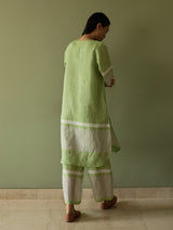 Iva Border Linen Kurta Set - Meadow