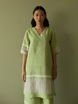 Iva Border Linen Kurta Set - Meadow